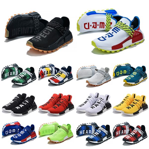 

2020 nmd human race running shoes pharrell williams hu heart mind white black yellow red grey mens womens sports sneakers runners size 36-45, White;red