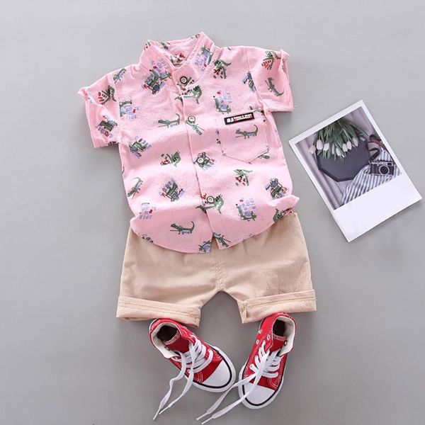 

boys clothing sets summer baby boys clothes suit gentleman casual shirt + shorts 2pcs cartoon kids clothes for summer set, White