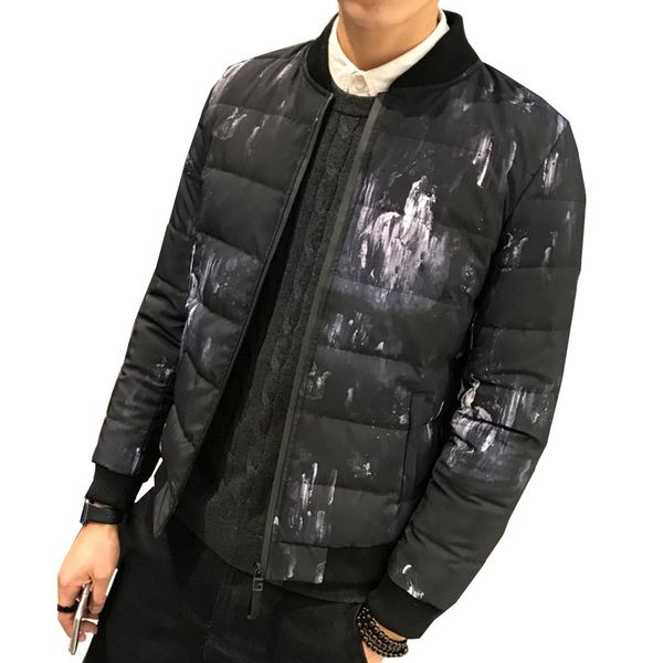 

new jackets parka men 2018 autumn winter baseball collar jacket male warm outwear thick coats printing casual jacket outwear, Black