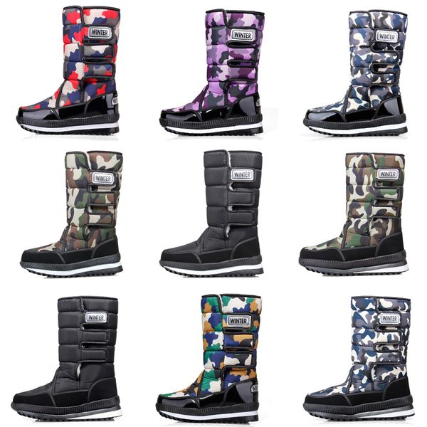 

модельер сапоги для женщин мужчин camo половина загрузки классических снег зимних сапог непромокаемых пинетки платформ 36-46 оптовых, Black