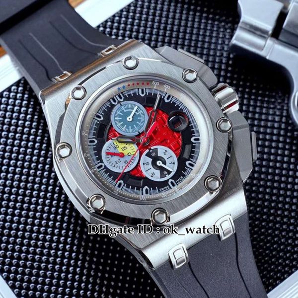

new 3126 automatic mens watch 26290io.oo.a001ve silver case red dial black rubber strap 44mm multifunction gents sport watches, Slivery;brown