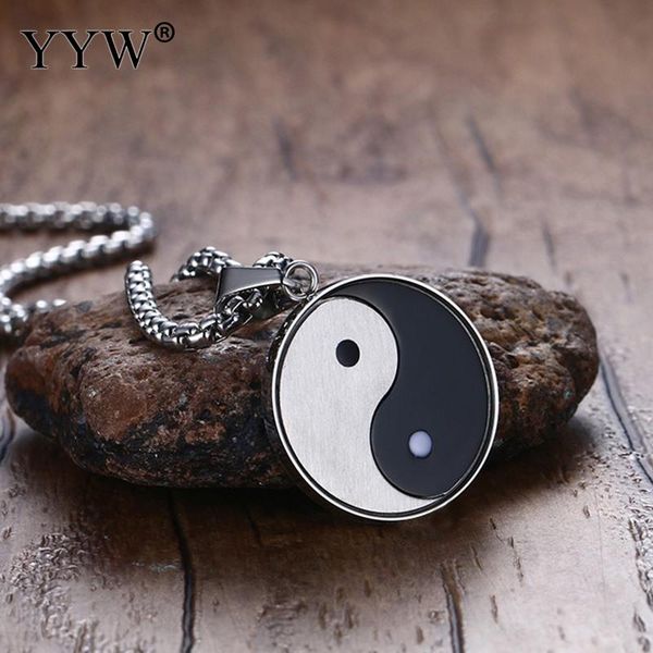 

chinese style men stainless steel necklace eight diagrams tai chi black and white pendant gift for men male jewelry accessories, Silver