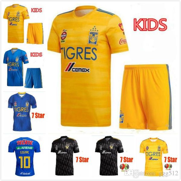 

new 7 star 2019 naul tigres soccer jerseys 19 20 camiseta de foot maillot home third jersey gignac kids kit 2020 liga mx football shirts, Black;yellow