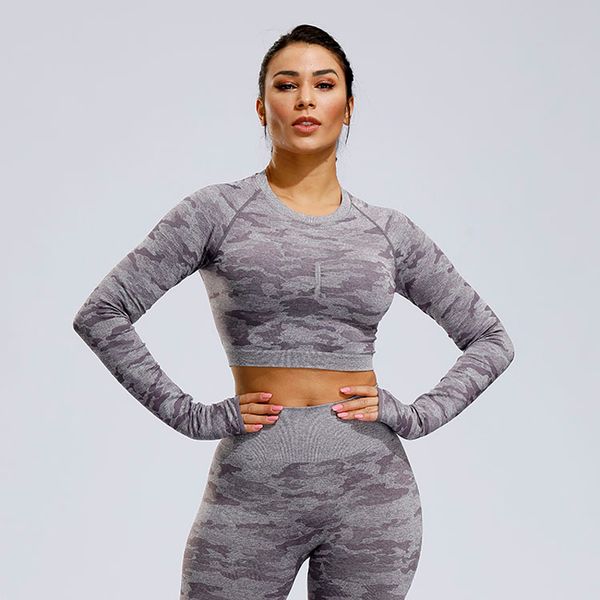 

2 piece camouflage yoga set fitness sport wear women gym clothes shirt high waist leggings seamless running sportswear