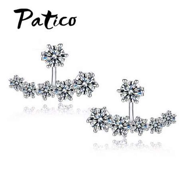 

patico new fashion 925 sterling silver shiny cubic zirconia crystal beads neckband stud earrings for women wedding bijoux brinco, Golden;silver