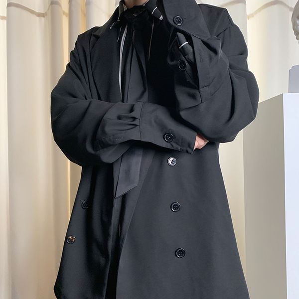 

2020 spring and autumn new men's youth popular loose double-breasted long-sleeved shirt fashion casual coat black / blue, White;black