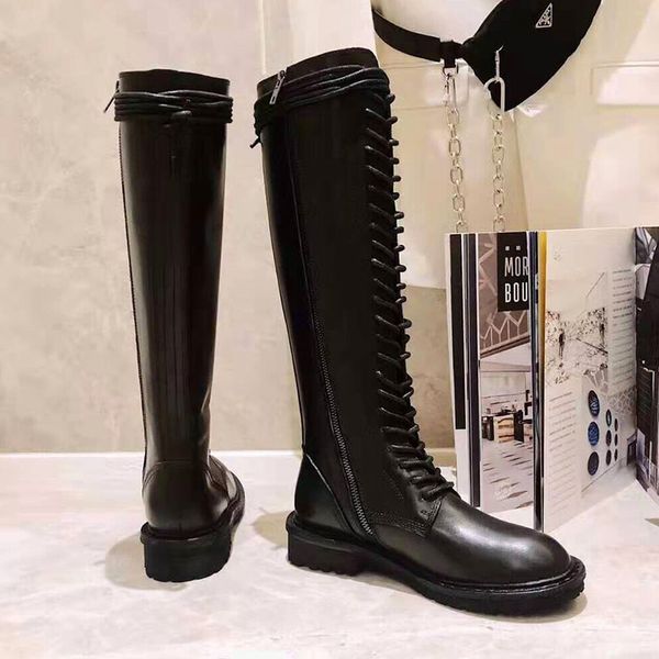 

2020 europe and america luxury black leather ankle long boots women round head zip high heel shoes woman fashion classic long boots