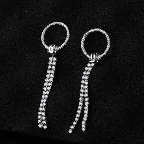 

925 silver korean version of the new simple fashion round geometric earrings medium-long pendant tassels, Golden;silver