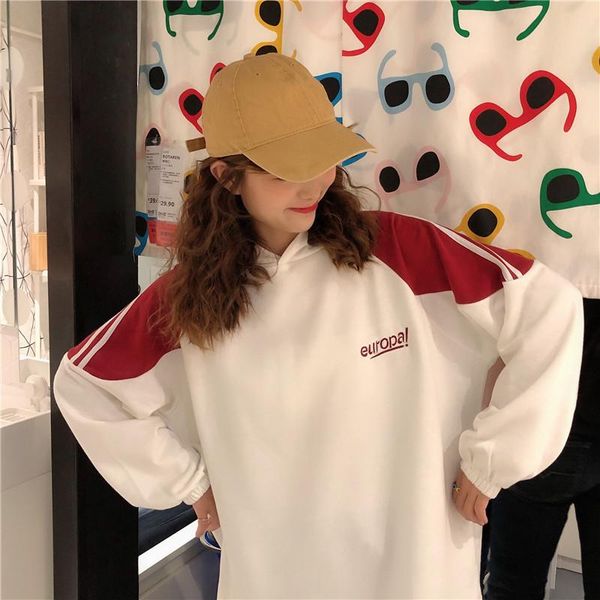 

женщина толстовка осень зима мода streetwear свитер женщины сыпучего капюшон тонкого tide дикого пуловер уличной размер одежды m-2xl оптом, Black