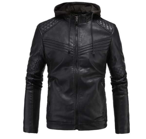 

hooded mens leather jacket slim motorcycle leather coat men jackets clothes personalized plus velvet to keep warm street fashion, Black