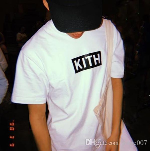

ins net red tide brand kith classic box logo printed short-sleeved women's couple bottoming shirt t-shirt male tide, White;black