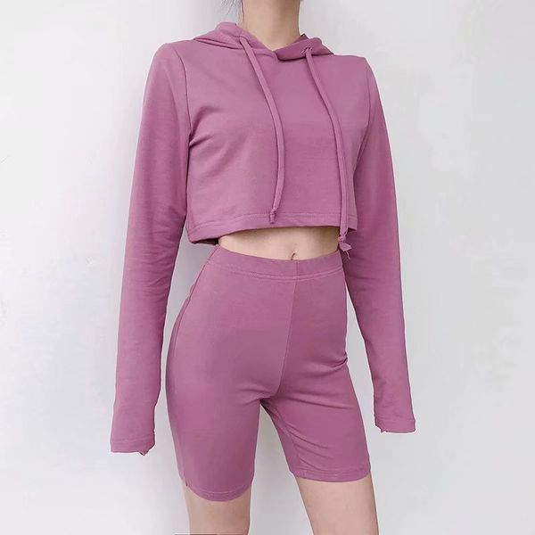 

running sets 2 pieces jogging suits for women long sleeve hooded sweater shorts fitness set elastic crop sport workout, Black;blue
