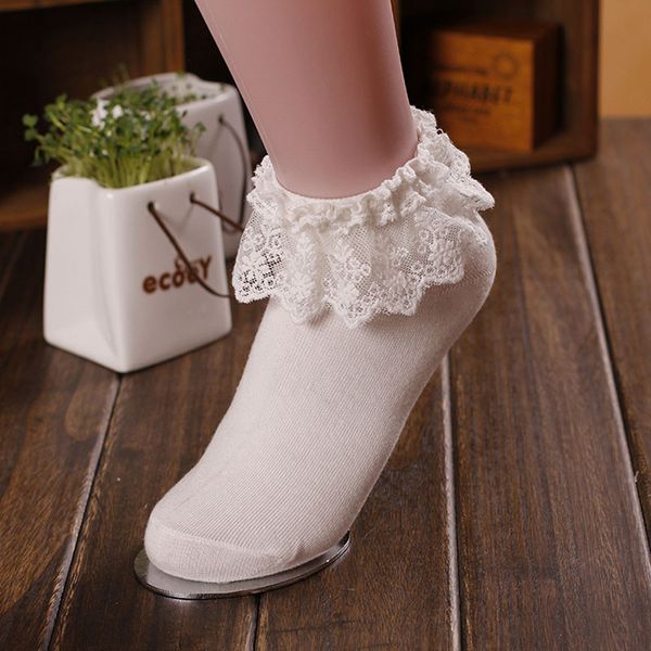

2018 fashion women vintage lace ruffle frilly ankle socks princess girl cotton sock y90130june5, Black;white