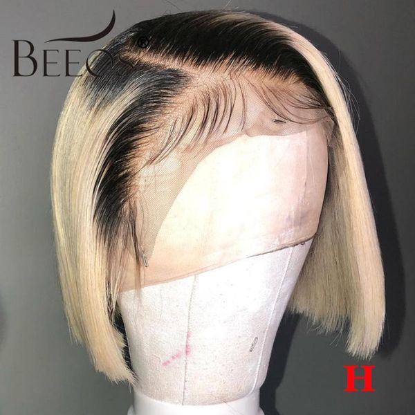 Beeos 150 Ombre Blonde Color Straight Short Bob Lace Front Human