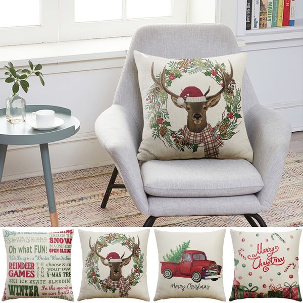 

didihou christmas deer gifts pattern cotton linen throw pillow cushion cover car home sofa decorative pillowcase 45x45cm
