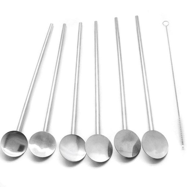 

practical boutique fine stainless steel reusable spoon drink straw set long spoons / stirrer flatware for your home 6pcs value