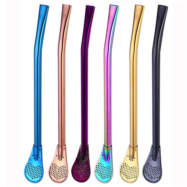 

multicolour stainless steel filter straw spoon drinking mate straw gourd filter spoon bombilla bar accessories #4n25