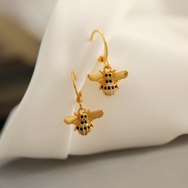 

gold plating bees retro temperament zircon earrings wild mini drop earrings women hoop, Golden;silver