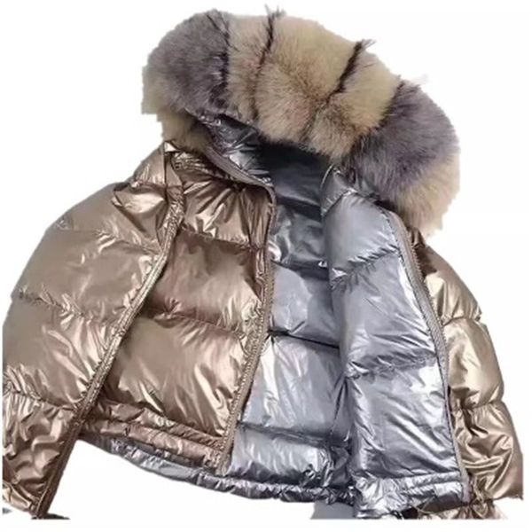 

women winter jacket down jacket real fur collar down parka outerwear thick warm winter 2019 fashion duck loose coat 765, Black