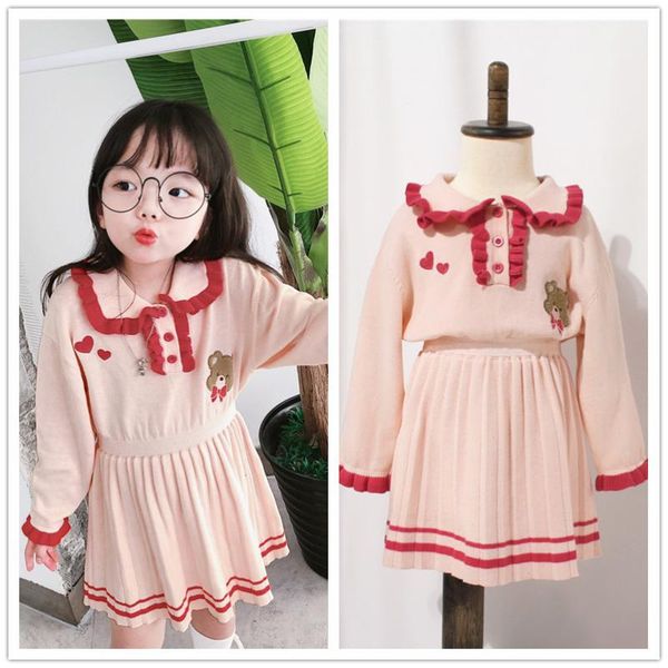 

spring summer kids girls clothes girls sweet dresses japanese wool knitted dress for, Red;yellow