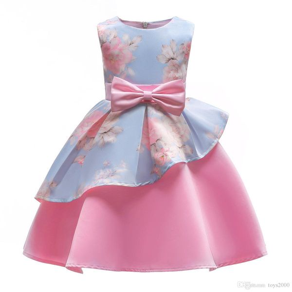 

2019 весной и летом нерегулярные девушки платье pendulum печати ребенок полное платье дети bow платья партии платье принцессы, Red;yellow