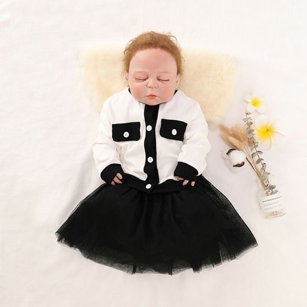 

2pcs fashion new autumn toddler baby girls clothes set outfits button coat+tutu mesh dress patckwork kids children clothing suit, White