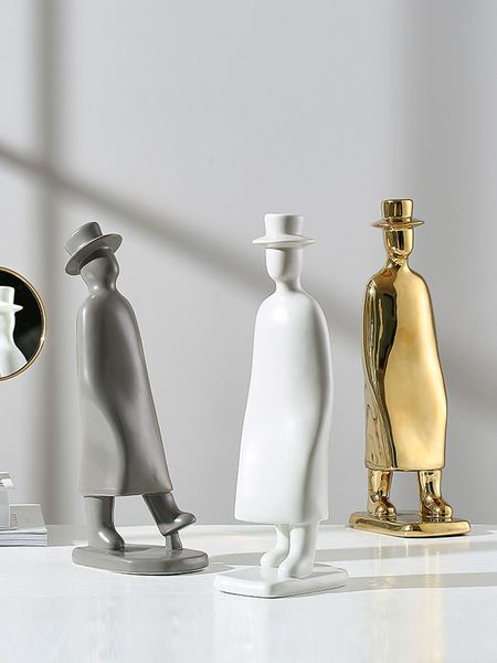 

творческой аннотация walking характер статуя домашнего декор ремесло комната декор офис золото серого белого цвет варианты керамические стат