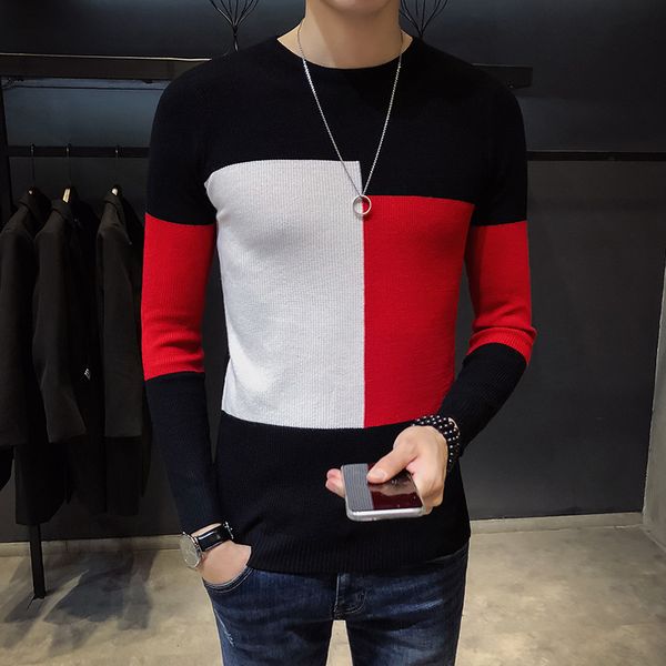 

winter vintage casual sweaters striped o-neck high fashion knitted sweater slim thick pullover sweater, White;black