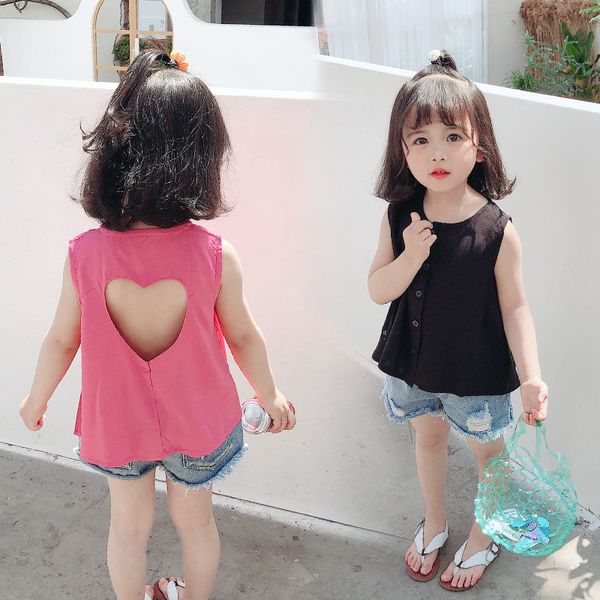 

kids designer clothes childrens clothing new summer back hollow lovely childrens vest girls baby sleeveless shirt a generation of hair, White