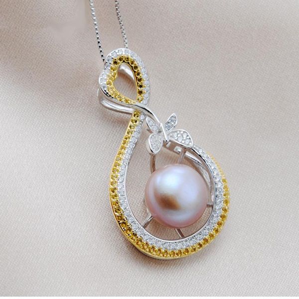 

meibapj 11-12mm real freshwater pearl big butterfly pendant necklace 925 sterling silver fine wedding jewelry for women
