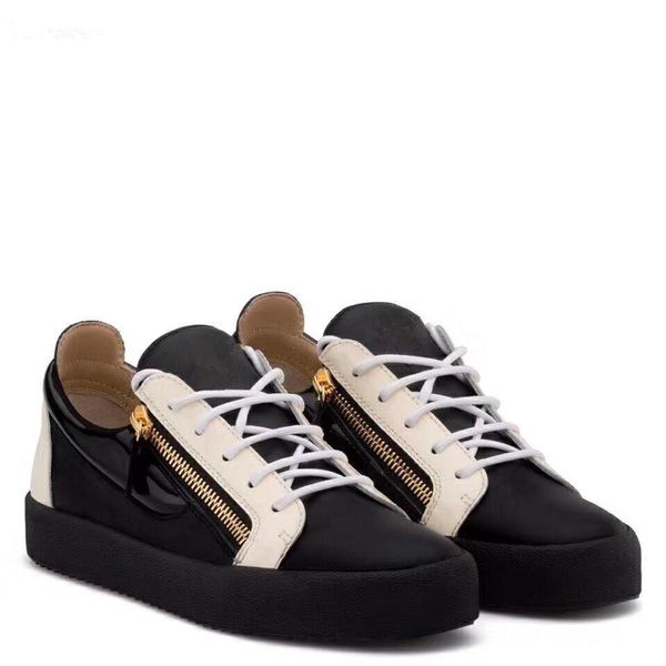 

2019 mens womens black leather with canvas patchwork low double zip sneakers,brand casual shoes