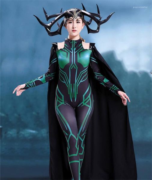 

theme costume womens designer halloween and funny dress party clothes jumpsuits and cloak marvel villain hela, Black;red