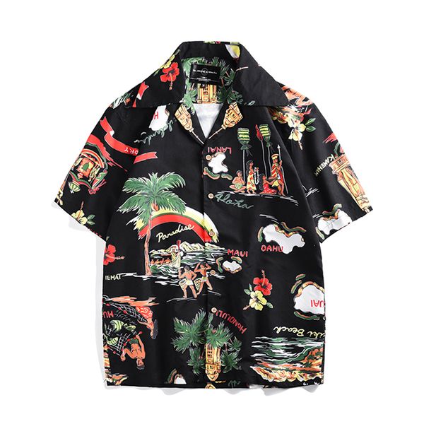 

men's hawaiian shirt 2019 summer hawaiian printed short sleeve shirt holiday casual loose large size camisas hombre, White;black