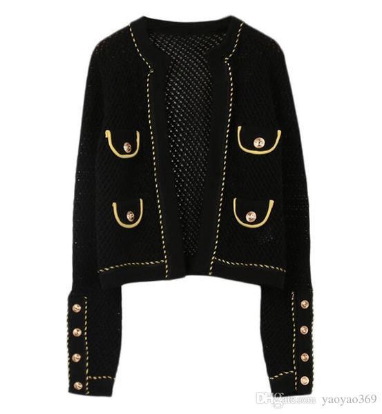 

new hoodie jacket me women streets coat sweatshirts womens clothing gold thread trimmed hollowed knitted long sleeved cardigan jackets, Black;brown