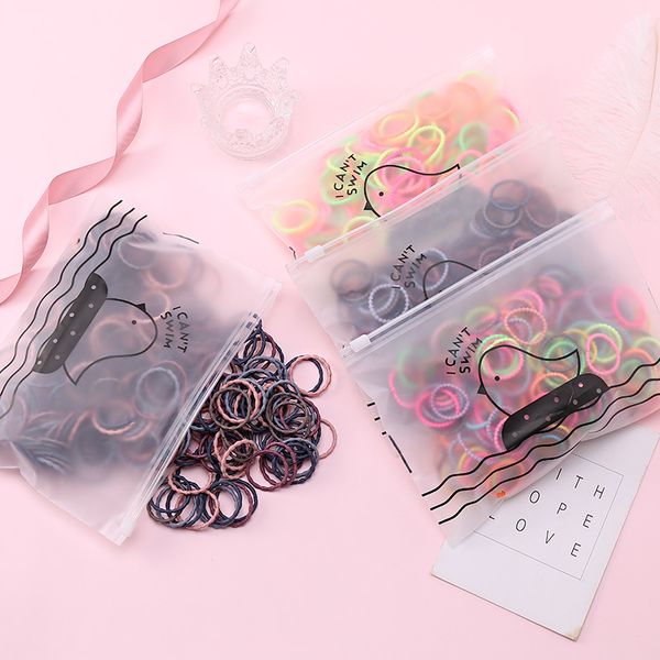 

50pcs/set bag packing girls cute colorful basic elastic hair bands ponytail holder rubber band headband fashion hair accessories, Slivery;white