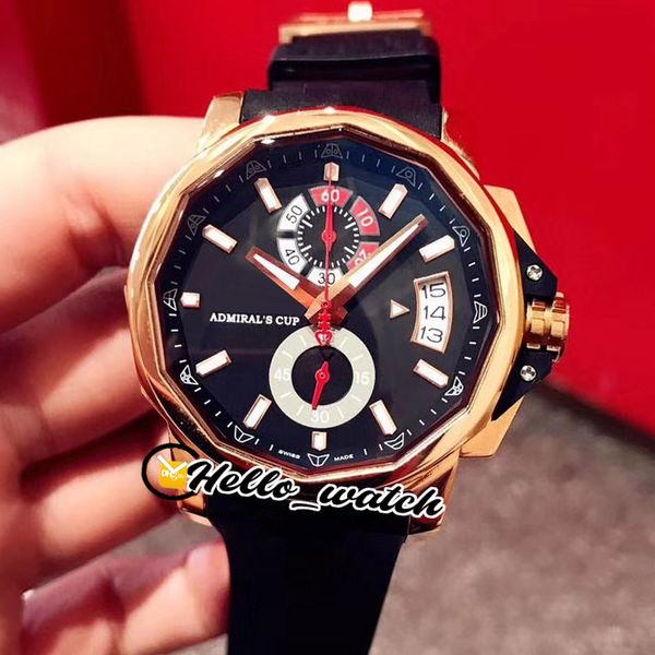 

new admirals cup 45mm 040.101.04 black dial miyota quartz chronograph mens watch satch rose gold case rubber strap watches hello_watch, Slivery;brown