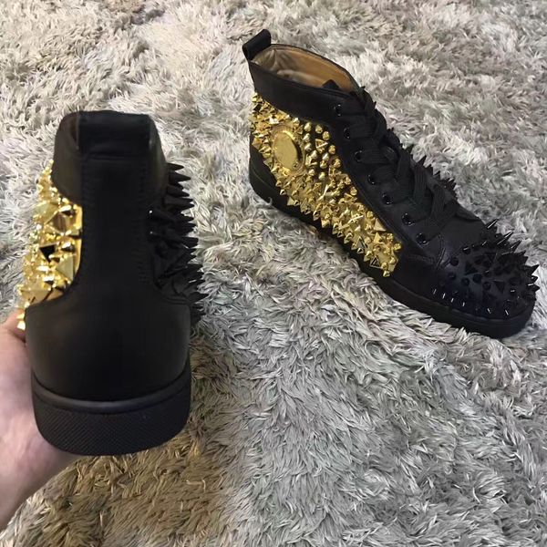 

t-quality pik pik rivets genuine leather red bottom sneakers shoes men spikes sneaker luxurious womens studs leisure party dress wedding t01, Black