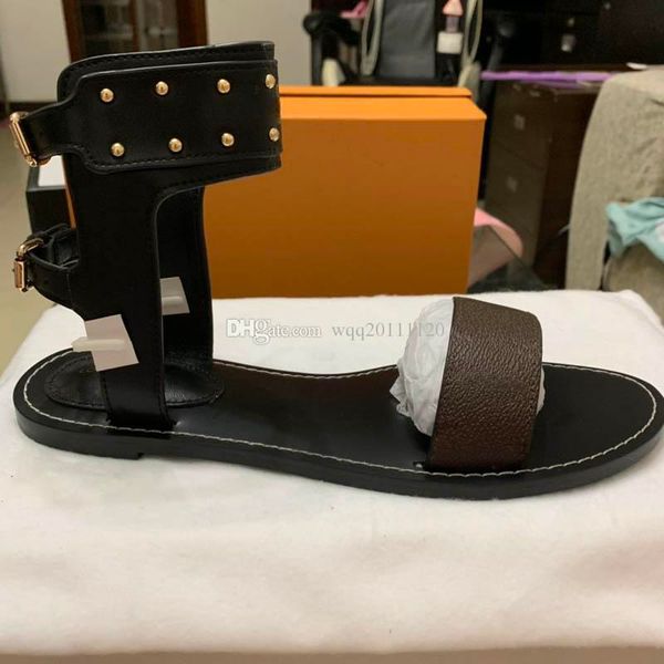 

new women rivets popular leather sandal flat shoes canvas plain casual party sandal size;35-46, Black