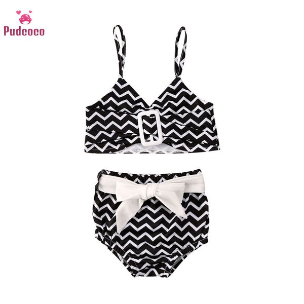 

pudcoco summer kid baby girl swimwear swimsuit striped print bikini bathing suit swimming beachwear costume bottoms outfits set, Blue