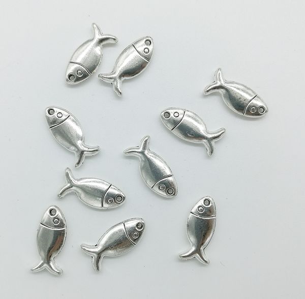 

50pcs/lot fish charms pendants retro jewelry accessories diy antique silver pendant for bracelet earrings keychain 18*8mm, Bronze;silver