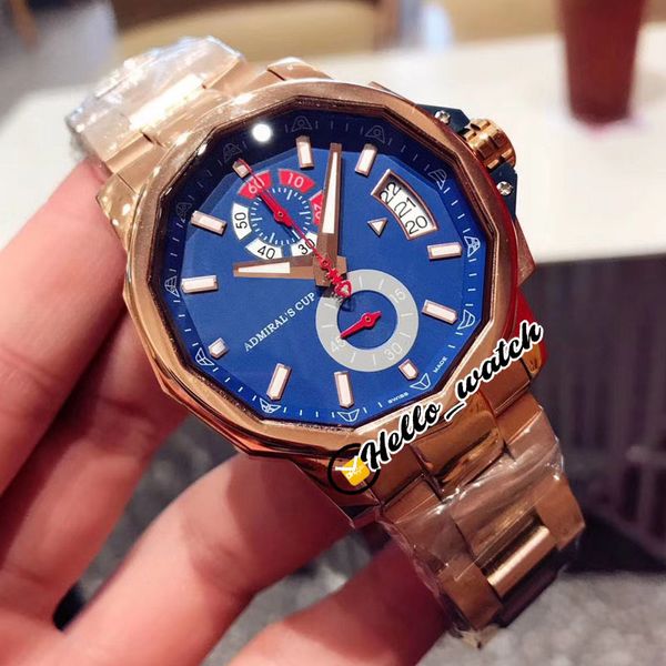 

new admiral's cup big date 040.101.04 blue dial miyota quartz chronograph mens watch satch rose gold steel bracelet watches hello_watch, Slivery;brown