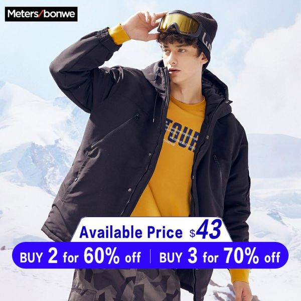 

metersbonwe men's winter padded coat casual long coat warm men winter parka windproof hooded jacket homme, Black