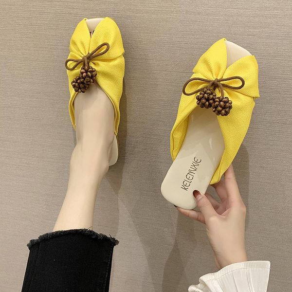 

flat shoes female ladies' slippers slipers women butterfly-knot slides cover toe low mules 2020 soft basic, Black