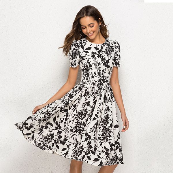 

женского короткие рукава цветочного тонкий платье богемной партии, Black;gray