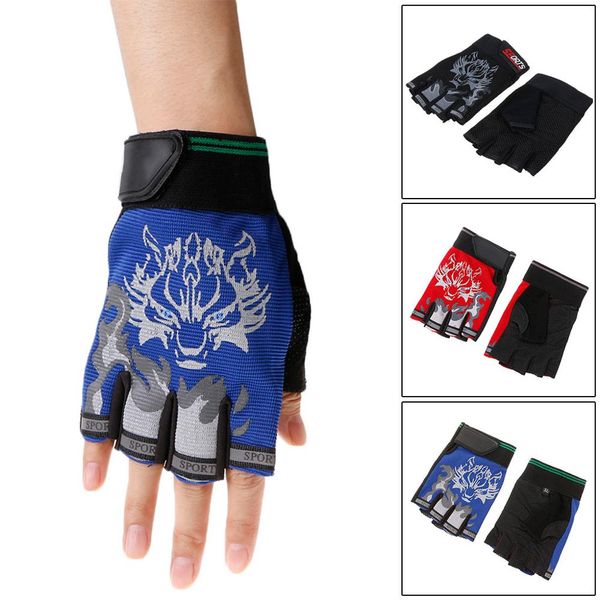 

kids gloves half finger wolf breathable skate riding anti slip mitten outdoor gloves men women cycling, White