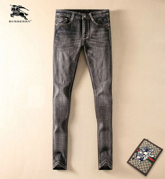 

burberri british mens designer jeans high end slim jeans luxury custom casual pants motorcycle denim pants hip hop jeans distressed pants, Blue