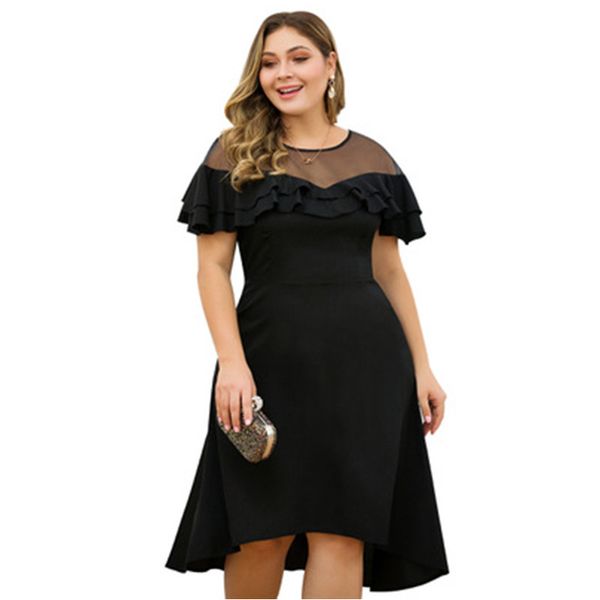 

elegant black short evening dress 2019 plus size illusion short sleeve length formal dress for wedding party, White;black