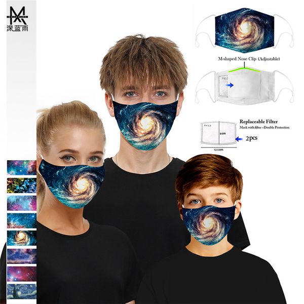 

new starry sky masks kids fancy washable with 5-layer carbon replaceable filter reusable dust warm windproof mask
