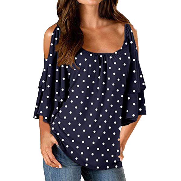 

women ladies casual polka dot o neck shirt half sleeve 3xl o-neck loose vintage blouse women clothing top, White