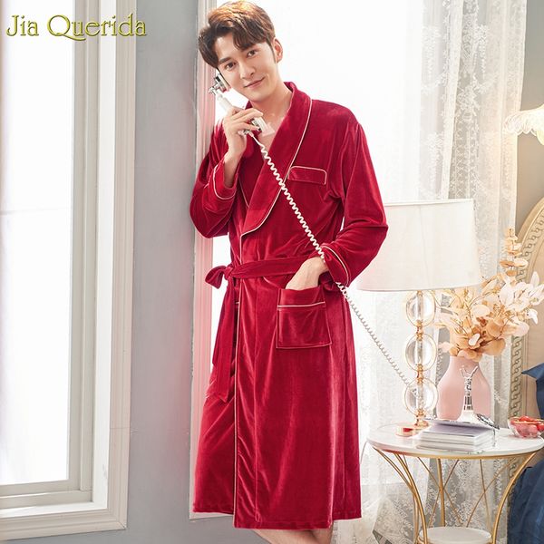

velvet winter bathrobe quality soft mens kimono robe red chinese wedding velvet kimono warm home gown bath robe new for men, Black;brown